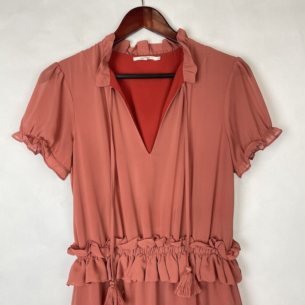 Tularosa size Small Colleen Short Sleeve Peach Ruffle tiered Dress prairie boho - Picture 3 of 9